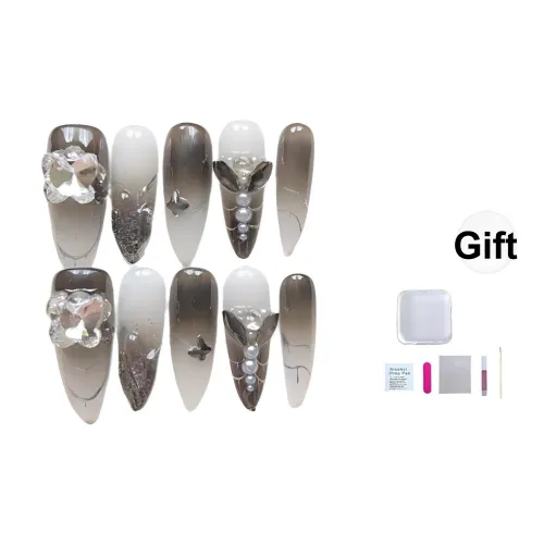 A Few More Cute Handcrafted False Nail Овальный Черный Градиент Телесный Сияние