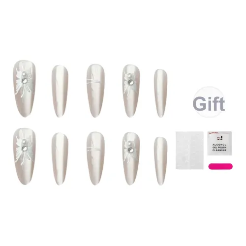 JIABITU Минималистичный Pearl Butterfly Nail Patch False Nail Long Coquette Nude Instagram Style 17mm