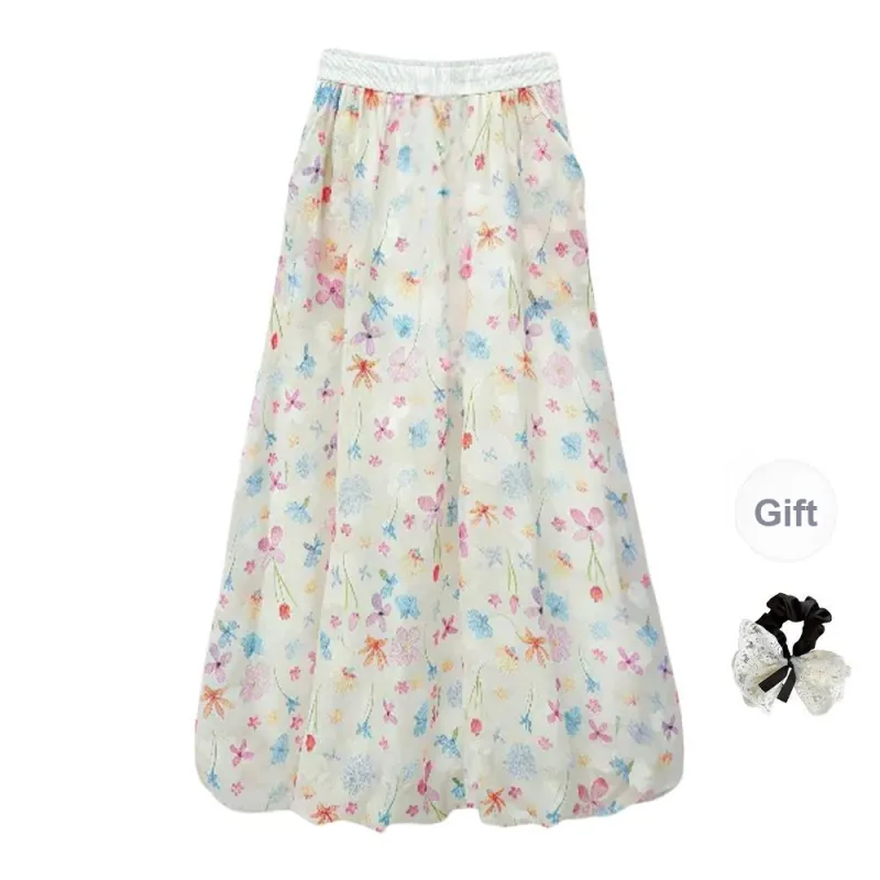 TUSHIFEI Casual Long Skirt Women's Multicolor+Hair Tie Comes With-1