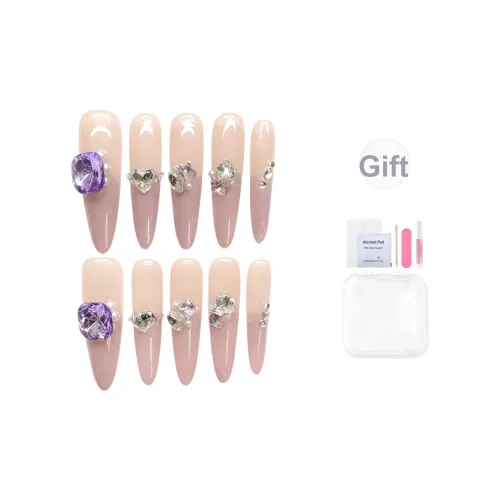 Yun Yue Joe Клубничный Ледяной PURE Handcrafted False Nail Короткий Трапеция Tip Фиолетовый Смудж Флешинг