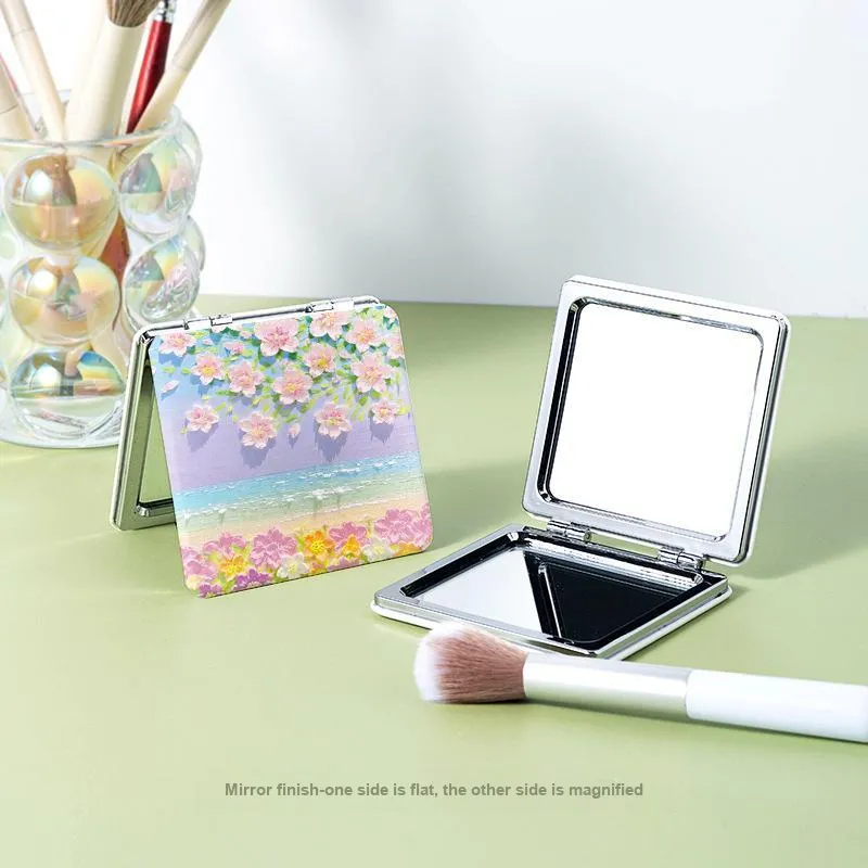 MENGNI Hand Drawn Color Oil Painting Make Up Mirrors Portable Pocket Foldable Double Sided Mirror-4