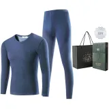 Men's Crew Neck Clothing Sets (Denim Blue) Thickened and Fleece-Lined/Thermal
