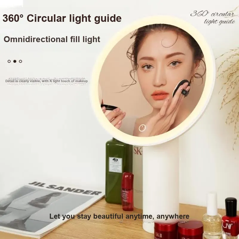 Gentle Welcome Smart LED HD Tricolor Adjustable Light Dormitory Desktop Portable Travel Makeup Mirror Dressing Mirror-4