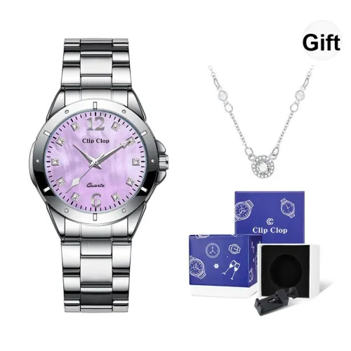 Clip Clop Кварцевый механизм ремешок из нержавеющей стали женские часы белый циферблат