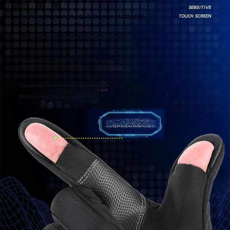 AAJF Polar Fleece Silicone Conductive Leather Water Repellent Fabric Knit Gloves Unisex-2