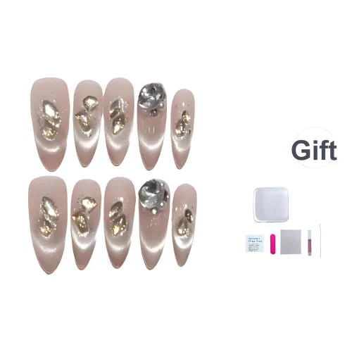 A Few More Cute [Золотая фольга Starlight] Премиум Кошачий глаз Французский False Nail Миндаль Абрикос Смудж