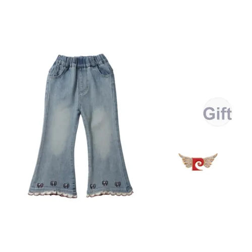 PIERRE CARDIN Девушка Расклешенные Весенние Осенние Детский CHIC Длинные Брюки Весенний Комплект Девушка Универсальный Вышивка Кружево Отделка