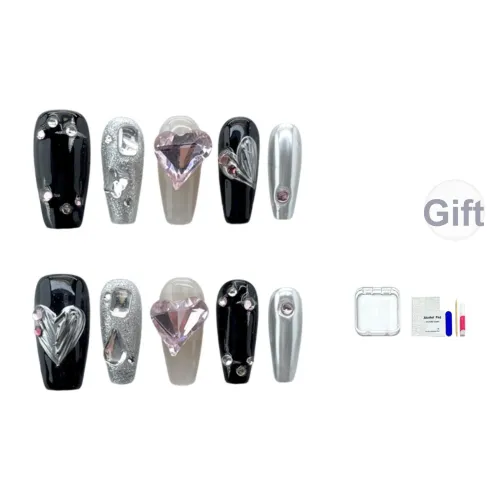 JINGCHANXUE Черный Розовый Сердце Шар False Nail MID Длина Городской CHIC Стиль Однотонный Стиль Instagram 16 мм
