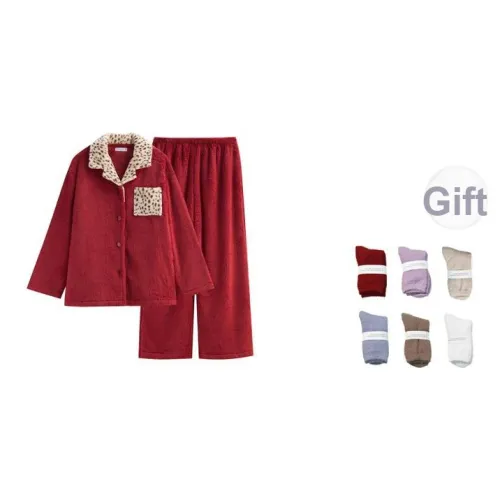 Same Language Пижамный комплект Женский Китайский Красный · Леопардовый с принтом