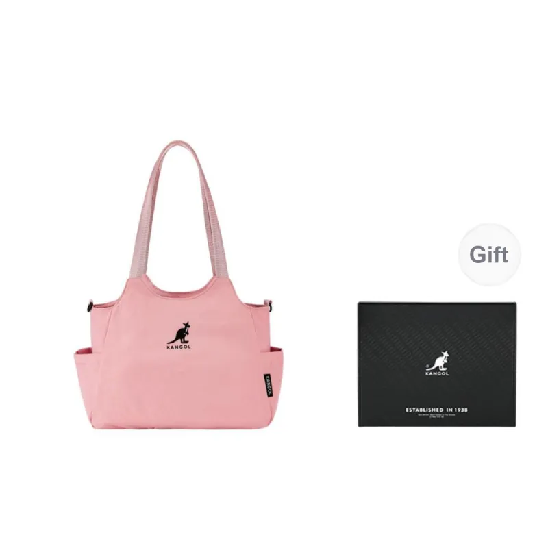 KANGOL Nylon Tote Bag, Shoulder Bag Medium Size Unisex Light Gray/Ivory White/Peach Pink/Black-9