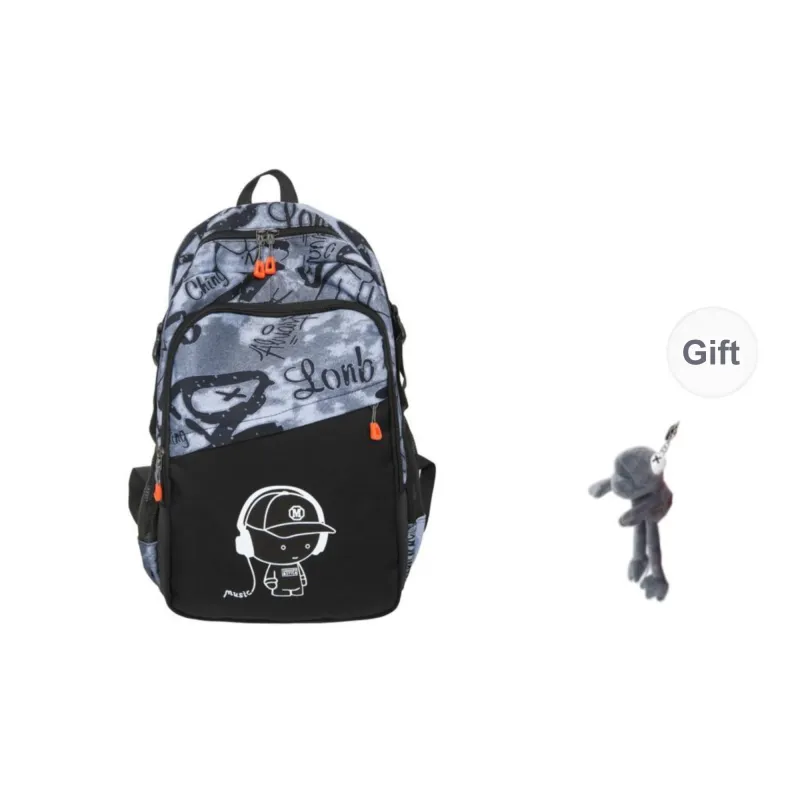 BRABOSTON Nylon Backpack Regular Unisex Pure Black/White/Blue/Black-12