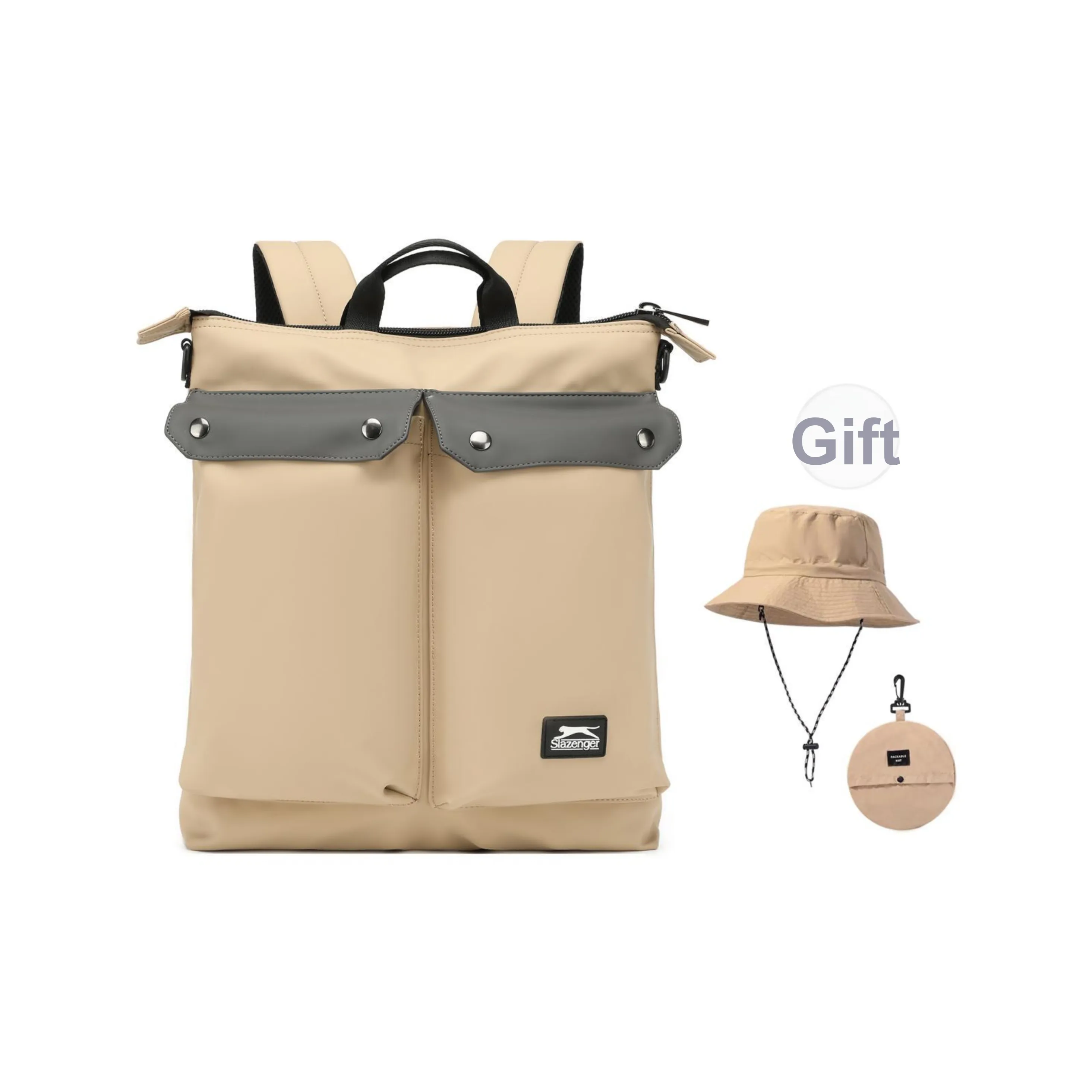 Slazenger Большой объем Водонепроницаемый ПУ (полиуретан) Рюкзак Унисекс Винтажный серый Хаки