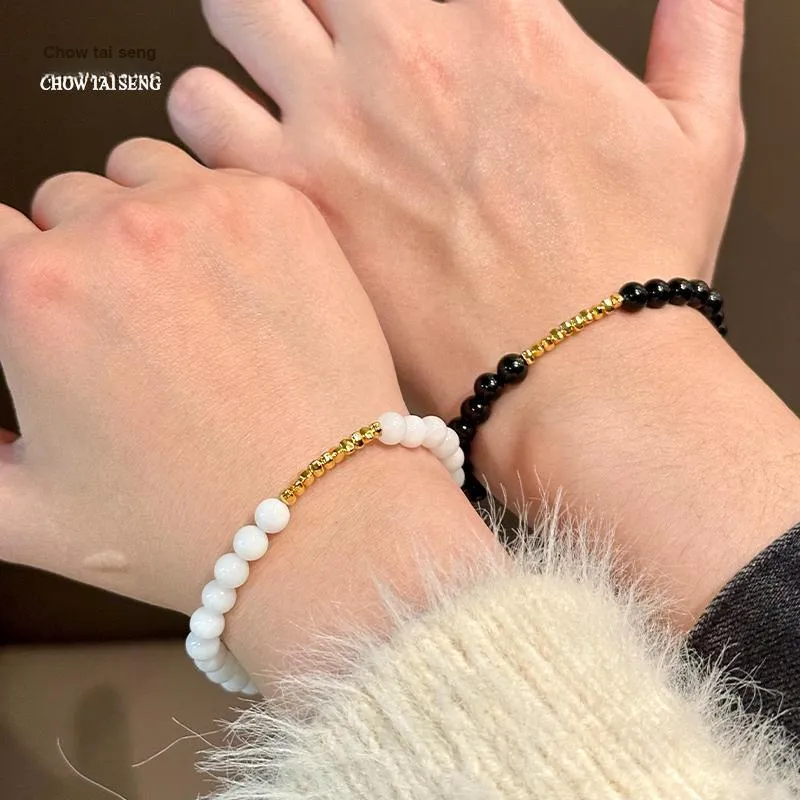 CHOW TAI SENG Agate Advanced Textured Beaded Bracelet Elegant Accessories Men's-14