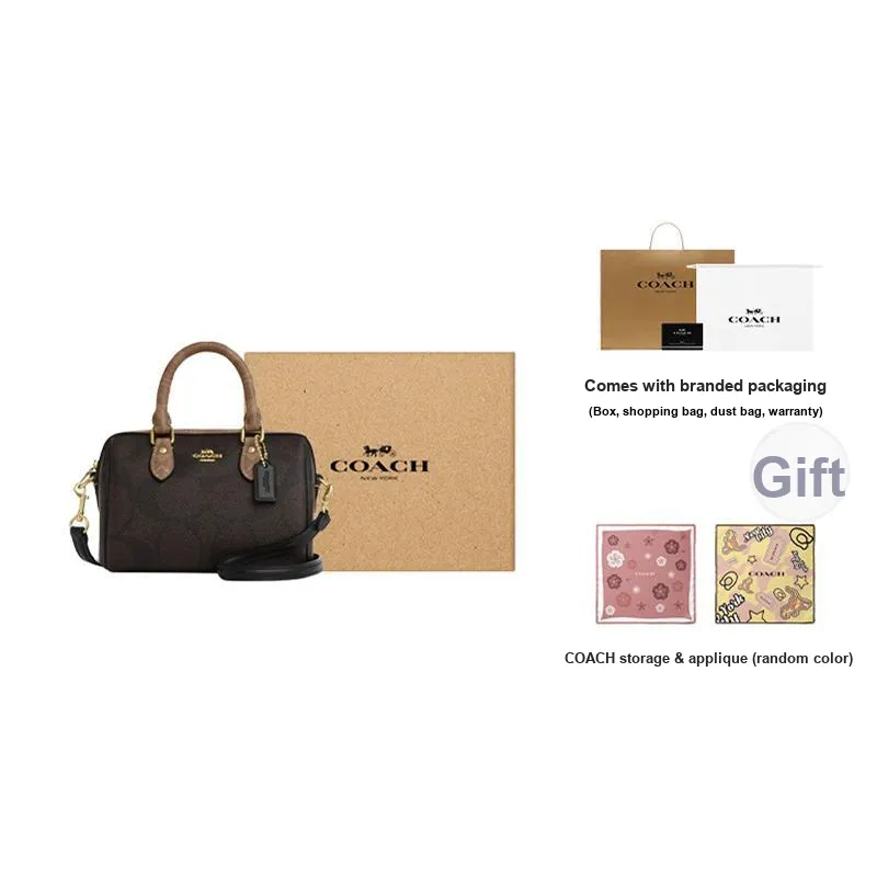 COACH Rowan Leather Shoulder Bag, Crossbody Bag, Handbag Mini Women's Tan-12