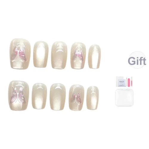 Yun Yue Joe Ледяной Прозрачный Осветляющий Кошачий глаз Бабочка False Nail Прозрачный Эфирный Розовый Короткий LADDER 15мм