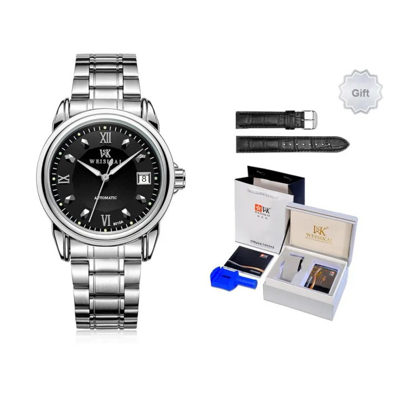 WSK Mechanical Movement Stainless Steel Watchband Men's Watches White Dial-11