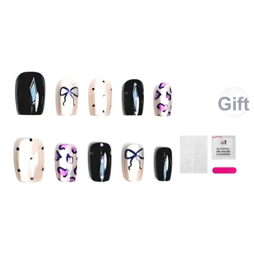 JIABITU Мягкий Фиолетовый Леопардовый Принт False Nail Короткий LADDER Однотонный Smudge Новый Китайский Стиль