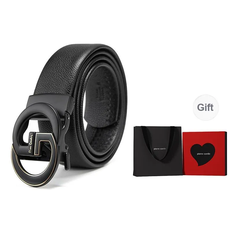 PIERRE CARDIN Top Grain Cow Leather Belt Boyfriend Belt Gift Product Men's Black 3.6cm-5