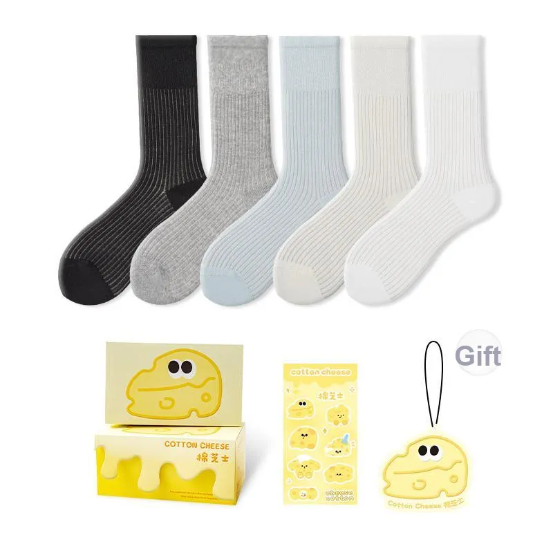 COTTON CHEESE Mid Calf Socks Unisex Box 5 Pack-0