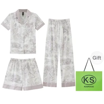 Kosrood Pajama Set Women's Three-Piece Set Ultra Luxury Gray