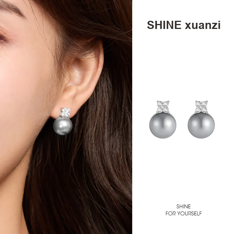 SHINE Ink In The Pearlescent Collection S925 Silver, Zircon, Shell Pearl Earrings Women's-6