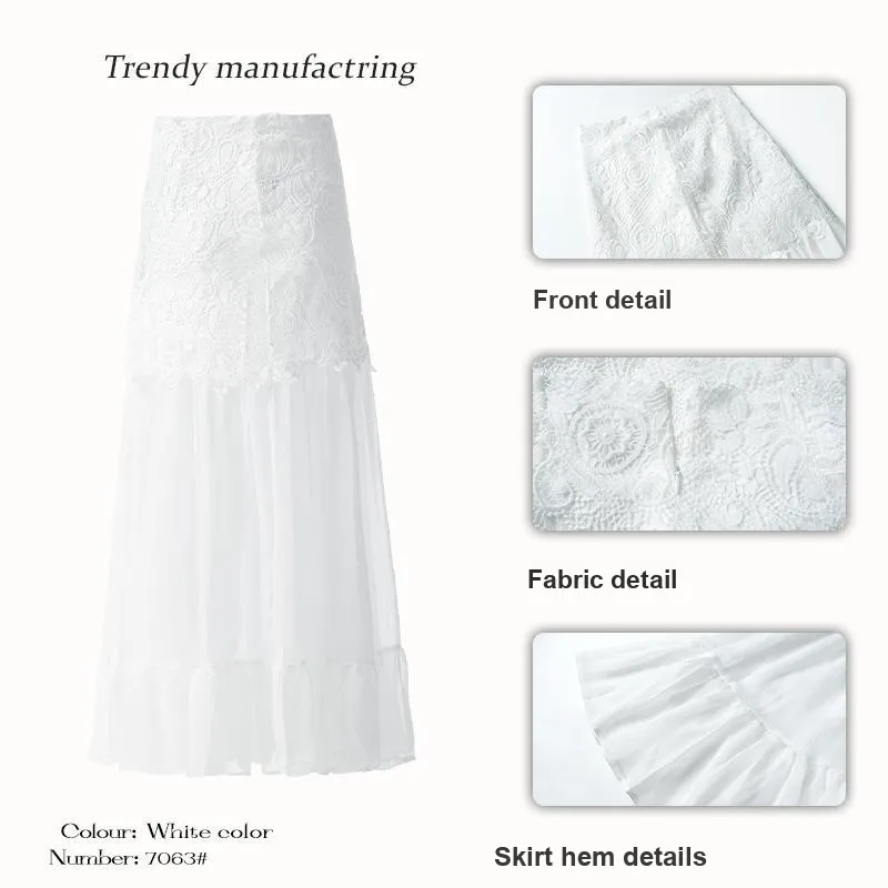 Rose Casual Long Skirts Women's White Skirt-4