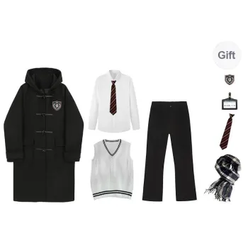 YuChaJia Uniforms Men Long Ox Horn Button Coat Set Coat+Shirt+Vest+Suit Pants