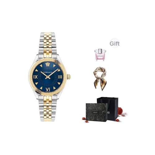 VERSACE Женские часы Кварцевый механизм Ремешок из нержавеющей стали 36 Синий циферблат