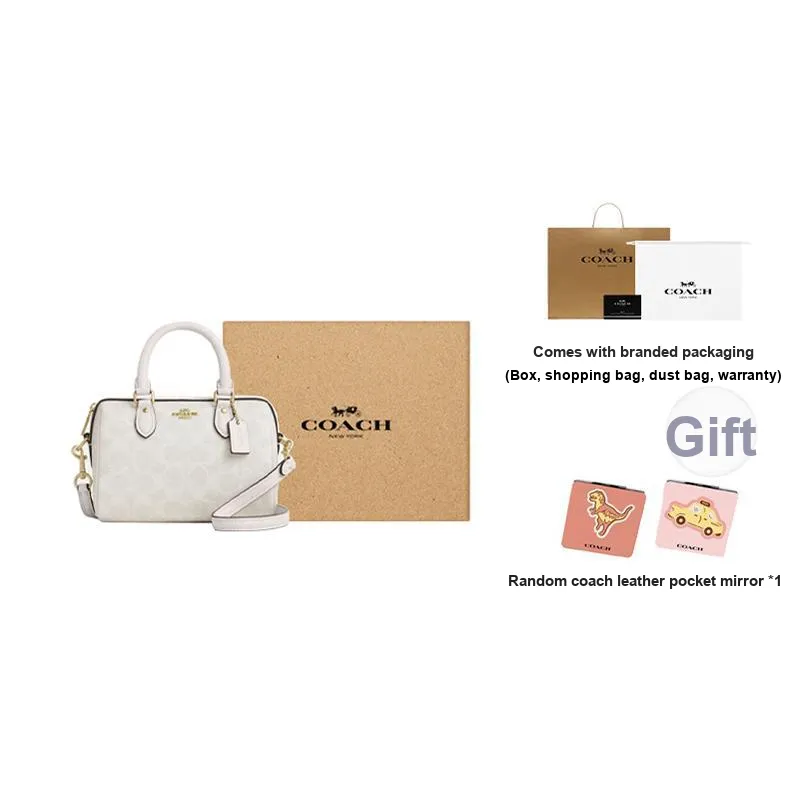 COACH Rowan Coated Canvas One Shoulder Handbags Small Size Women's Gold & White-10