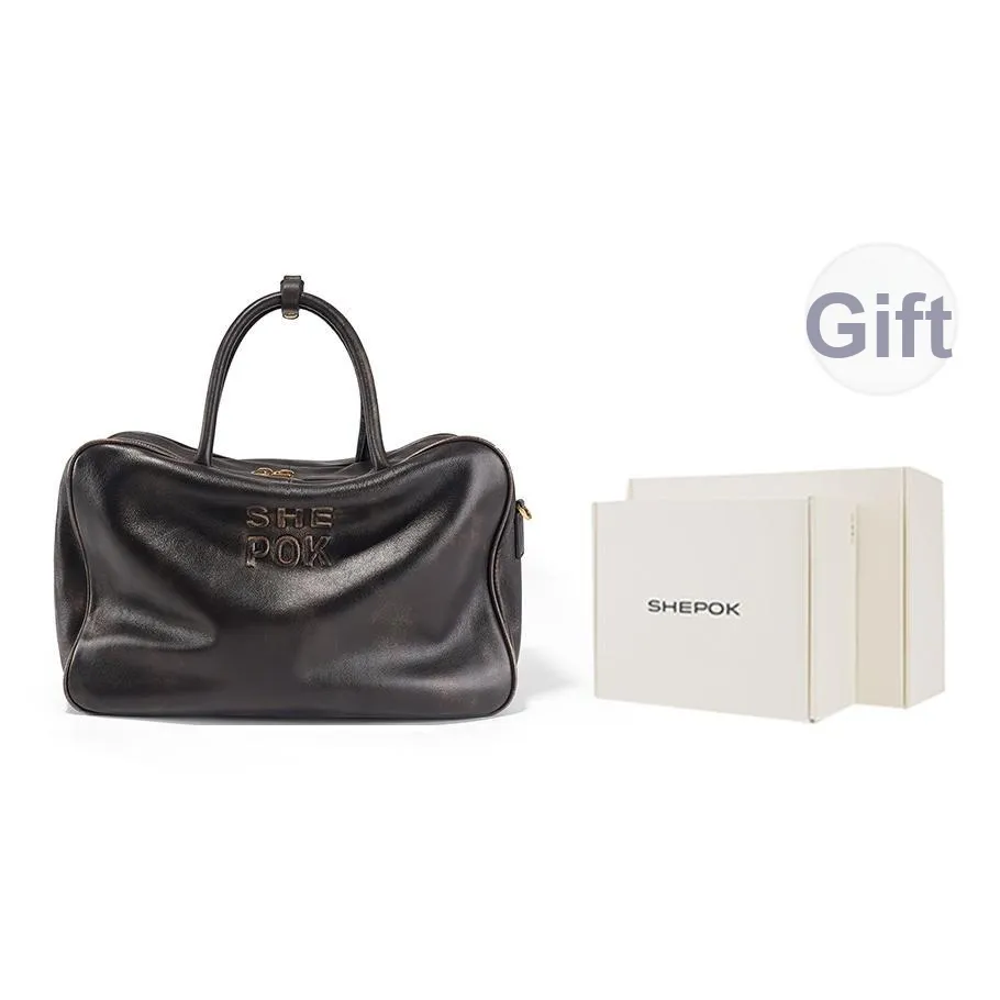 SHEPOK Корова Кожа Сумка Сумка через плечо Сумка через плечо Доска для ноутбука Сумка Бостон Сумка Женская Винтаж Черный Гаванский