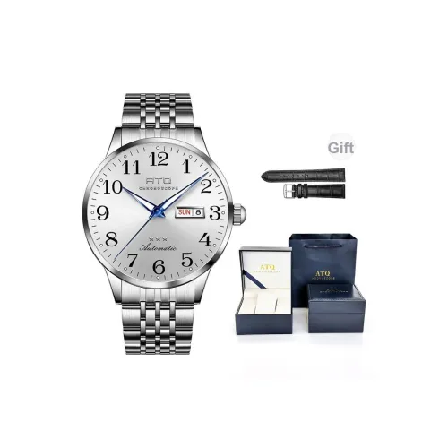 ATQ Elegant Series Автоматический Механический Механизм Нержавеющая Сталь Ремешок Часы Мужские Серебристый Циферблат