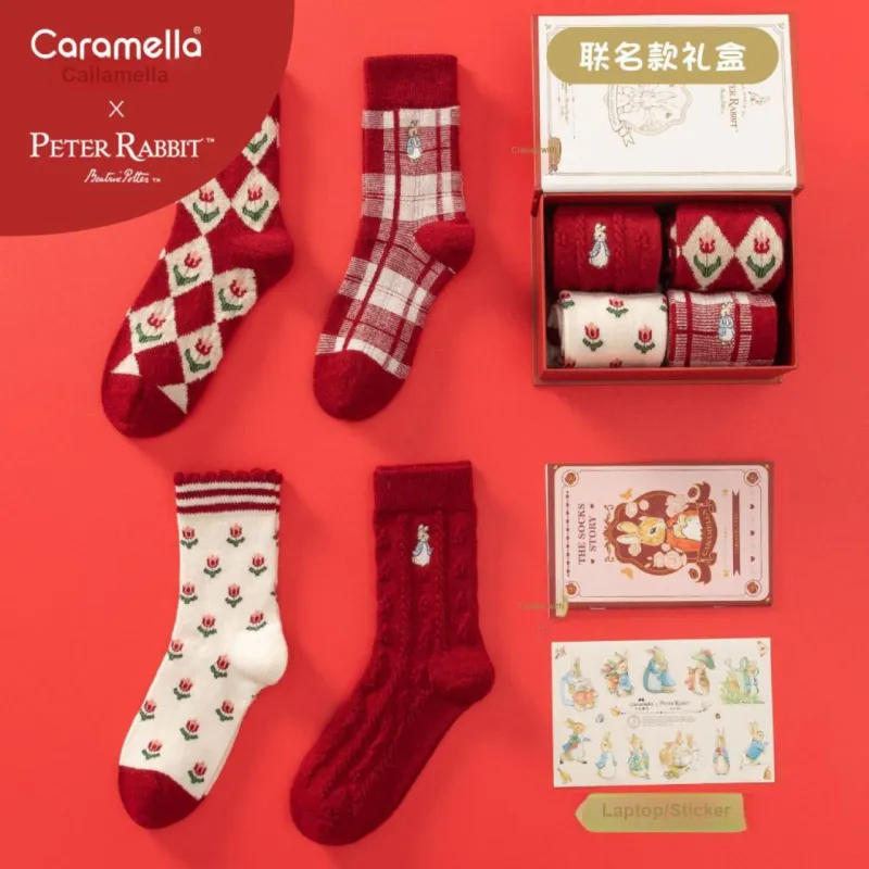 Caramella x Peter Rabbit Mid Calf Socks Unisex 6 Pack Red-30