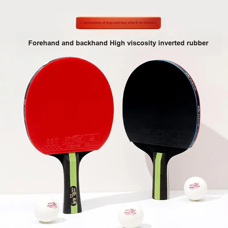 DOUBLEFISH Ping Pong Paddles Unisex All Wood Black/Red Double Beat Set-2