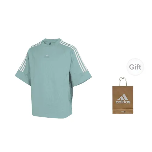 Adidas T-Shirts Men Cyan Gray Short-Sleeved+Gift Bag