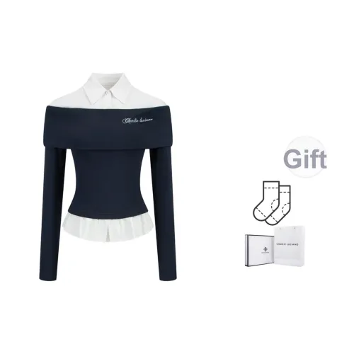 Charlie Luciano Белый Темно-синий Синий Коробка+Носки Цвет Случайный Стиль Унисекс Рубашки