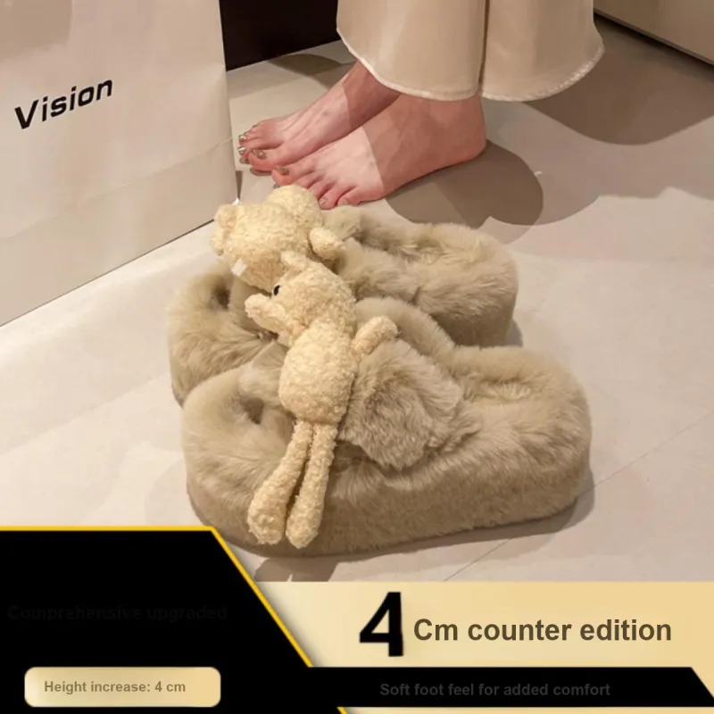 Meter Cute Cartoon Platform Fuzzy Slippers For Women's Fall And Winter Home Comfortable Platform Cotton Slipper-7