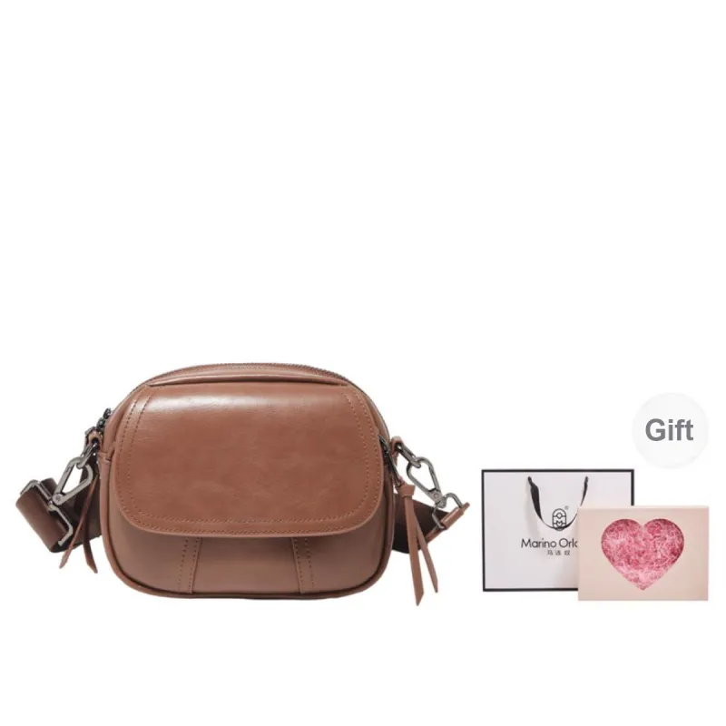 Marino Orlandi Cow Leather Small Round Bag, Small Square Bag, Shoulder Bag Trumpets Women's Coffee-7
