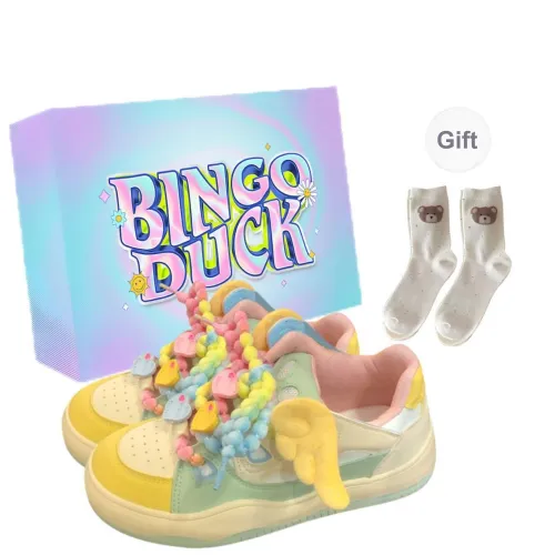 BINGO DUCK Low Top Skateboard Shoes Women's Yellow Green