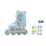 Double Buckle[Deluxe Version-Moon White Blue]Helmet Protective Gear+Roller Skating Gift Package