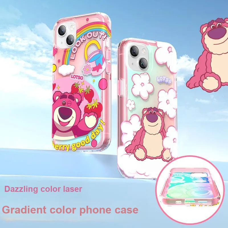 Disney Silicone Material Rainbow Strawberry Bear Phone Cases Available For Iphone15 Girlish-11
