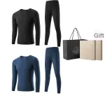 2-Piece Underwear Set (Night Black+Deep Dusk Blue) German Fleece Heat/Anti-Bacterial/Invisible V-Neck