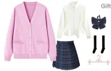 Pink Cardigan+White Long Skirt+Zuo Qianlan (42cm)+Bow Tie+Calf Socks+Hanger