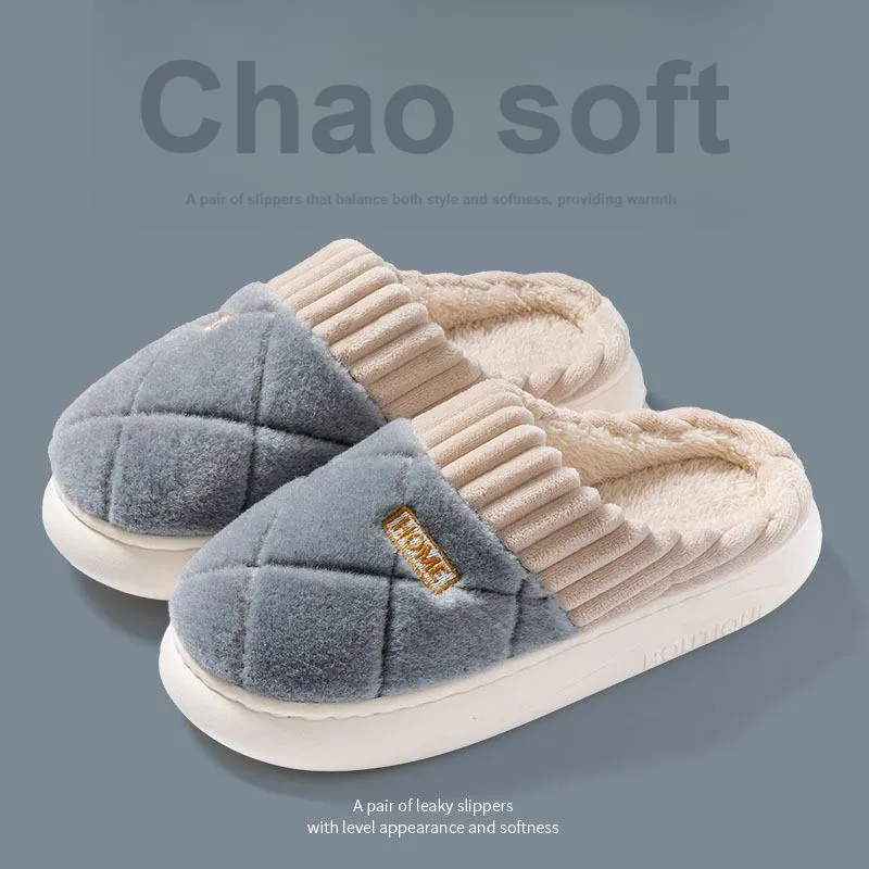 Yu Pu Cotton Slippers Winter Indoor Home Slip Resistant Platform Thickened And Fleece Lined Warm Couple Padded Shoes-5
