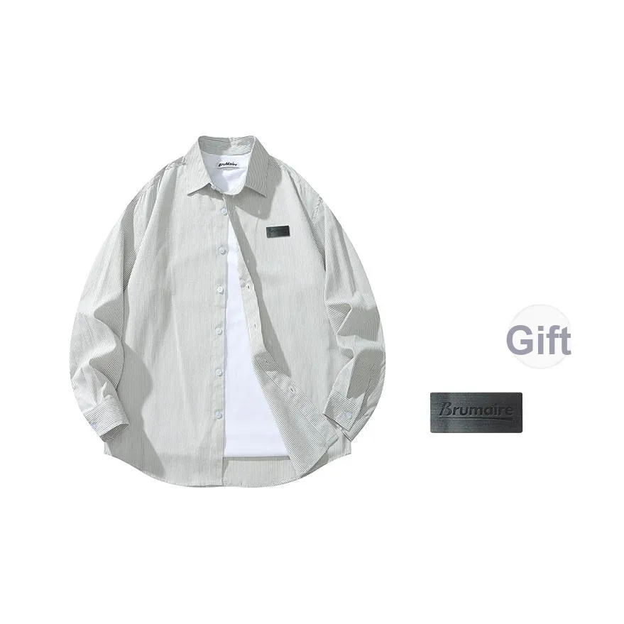 BRUMAIRE Shirt Unisex Denim Blue White Stripes Comes With Brooch