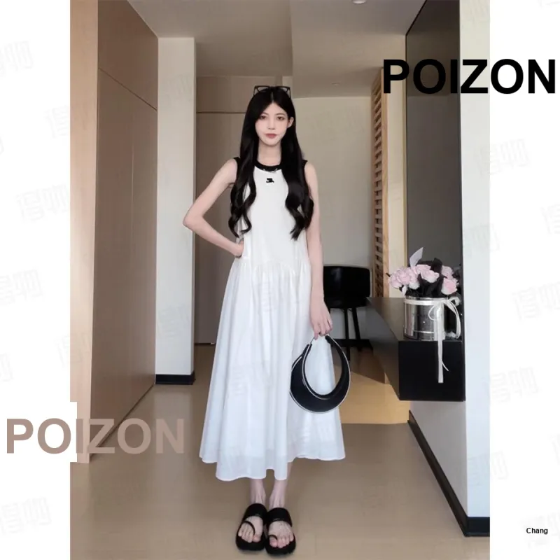 DOKZB Sleeveless Dresses Women's White-2