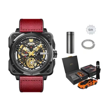 GEYA G MAX Engine Collection Automatic Mechanical Movement Genuine Leather Strap Watch Men's Watches Cut Out Dial