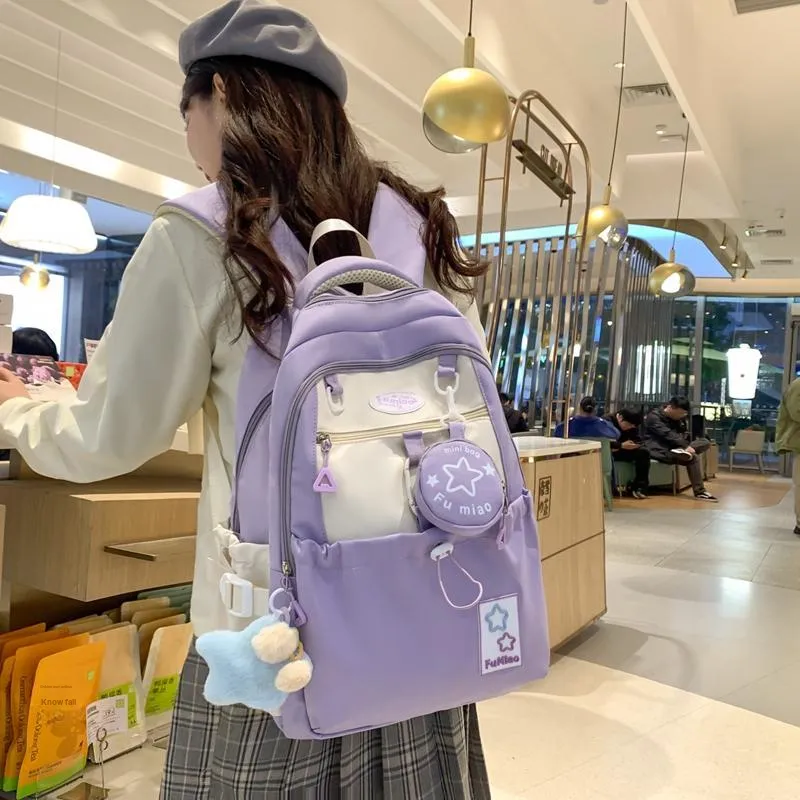 Gerlanx Canvas Backpack Regular Unisex Black Purple Pink Yellow Blue-8