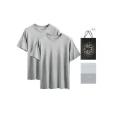 V-Neck Short-Sleeved (Heather Gray+Heather Gray) 100% cotton Skin-Friendly/Moisture-Wicking Breathable