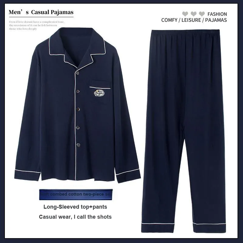The Story Of The Flower Season Pajama Set Men's Navy Blue-1