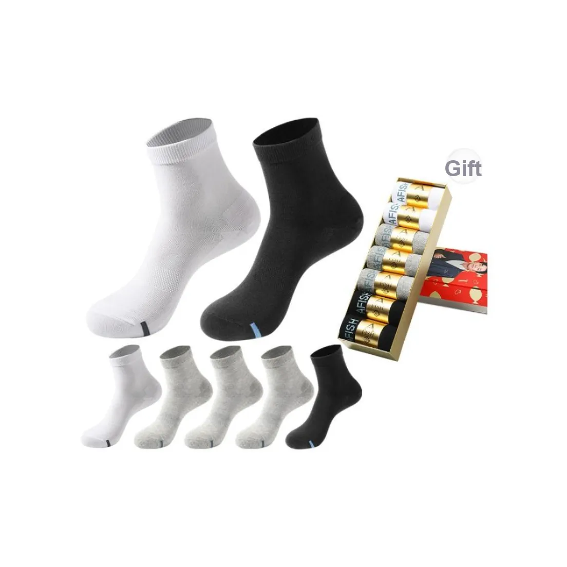 AFISH Mid Calf Socks Men's 7 Pairs Gift Box Packaging